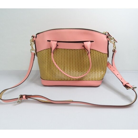 Dooney & Bourke Light Pink Beacon Woven & Smooth Leather Domed Satchel Crossbody - Picture 9 of 9